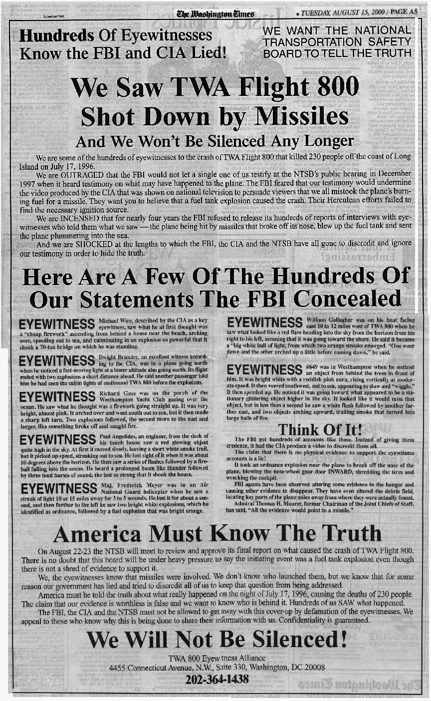 TWA Flight 800 Eyewitness Evidence
